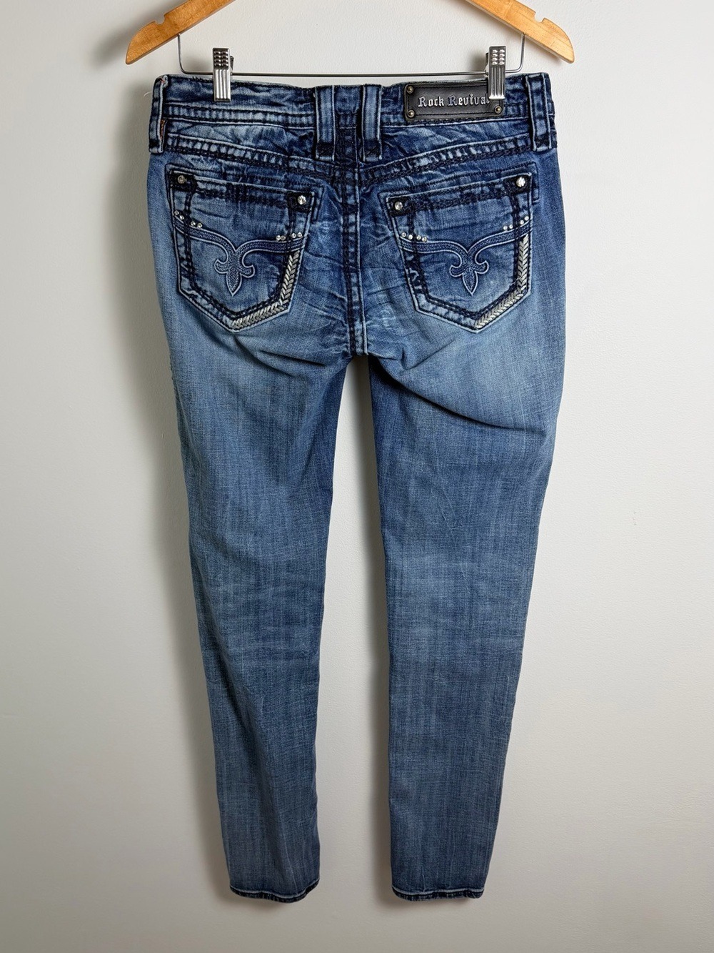 Rock Revival Alanis Skinny Jeans Pamela Wash Braided Trim Rhinestone Size 29